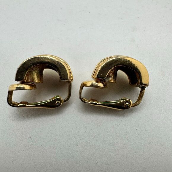 Christian Dior Gold Tone Rhinestone Small Half Hoop Clip On Earrings Vintage - Picture 2 of 7